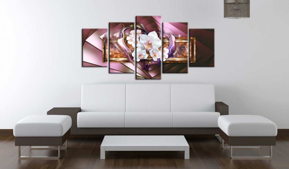 HD 5PCS/Set Love Orchid Flower Art Print Frameless Canvas Painting Wall Picture Home Decoration,Choose Color And Size