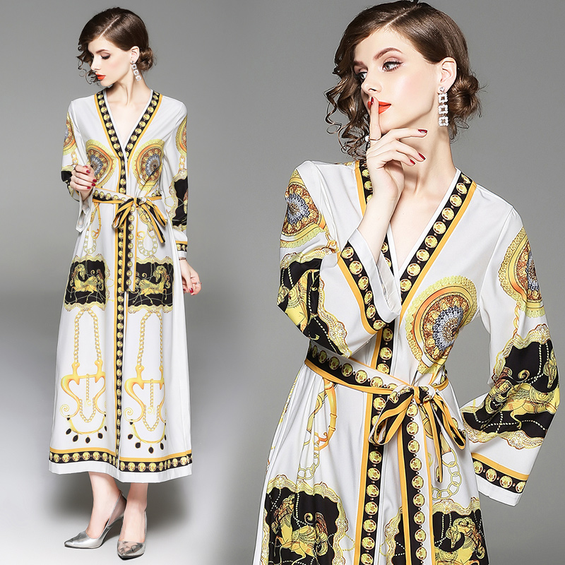 New Luxury Baroque Print Vintage Dress Women's Fashion Long Sleeve V-Neck Elegant Ladies Sexy Dresses Runway Plus Size Office Designer Dress, Black;gray
New Luxury Baroque Print Vintage Dress Women's Fashion Long Sleeve V-Neck Elegant Ladies Sexy Dresses Runway Plus Size Office Designer Dress, Black;gray