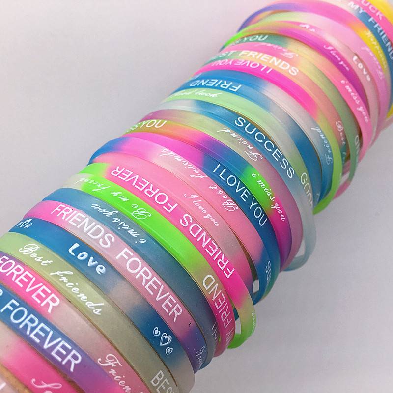 whole 100pcspack mix lot Luminous glow in the dark Silicone Wristbands Bangle Brand new drop Mens Womens Party Gifts