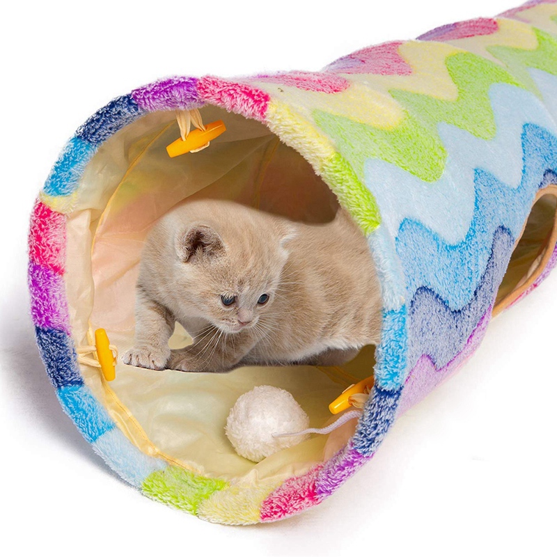 Cat Tunnel Toy Collapsible Tunnel Tube with Plush Balls for Small Pets Rabbits Kittens Ferrets Puppy and Dogs