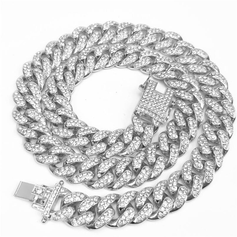Vintage Sparkling Men Hip hop Iced Out Jewelry Rhinestone Crystal Long Iced Out Chains Necklace Jewelry Gold Silver Miami Cuban Link Chains