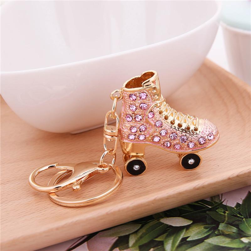 Roller Skates Shoe Keyring Crystal Keychain Handbag Pendant Car Keys Holder Rhinestone Charm Key Chain Ring Jewelry for Women Girls