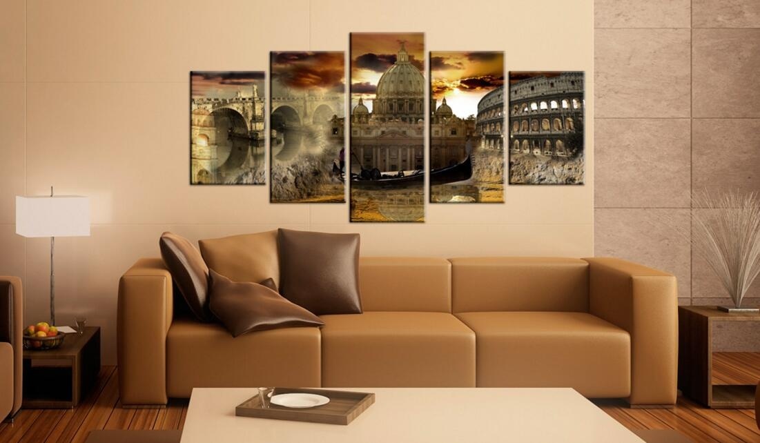 ( No Frame)5PCS/Set Modern Abstract Beauty of Italy Architectural Landscape Art Print Frameless Canvas Painting Wall Picture Home Decoration