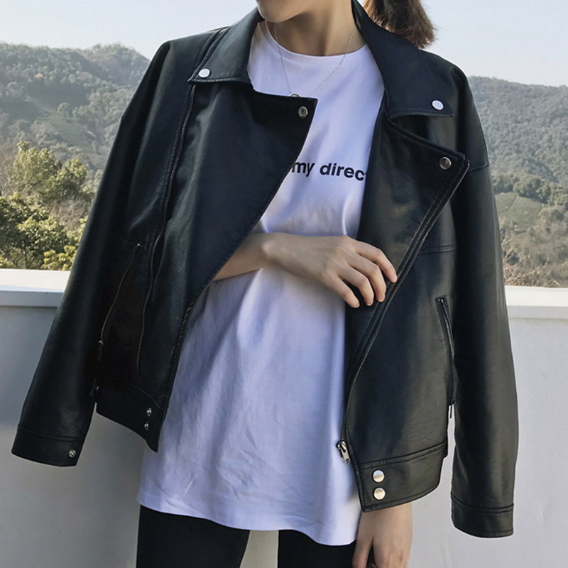 Women's Jackets Jacket Women Black Solid Zipper Long Sleeve Comfortable Womens And Coats Harajuku Korean Style Casual Leather Coat Chic1