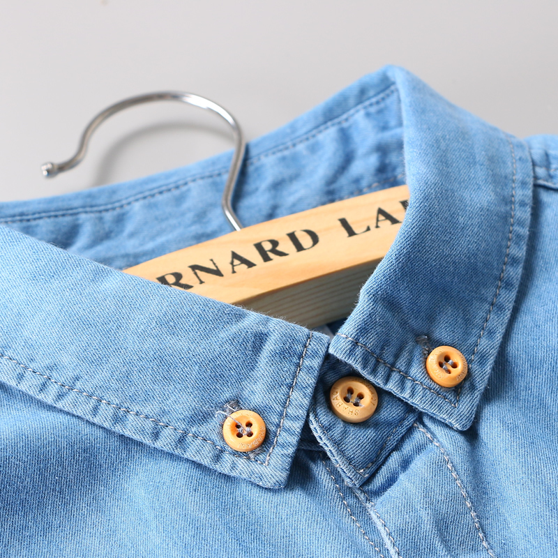 Two Front Pockets Spring Autumn Men Denim Shirt Long Sleeve Soft 100% Cotton Slim Jeans Cowboy Slim Shirt 4XL