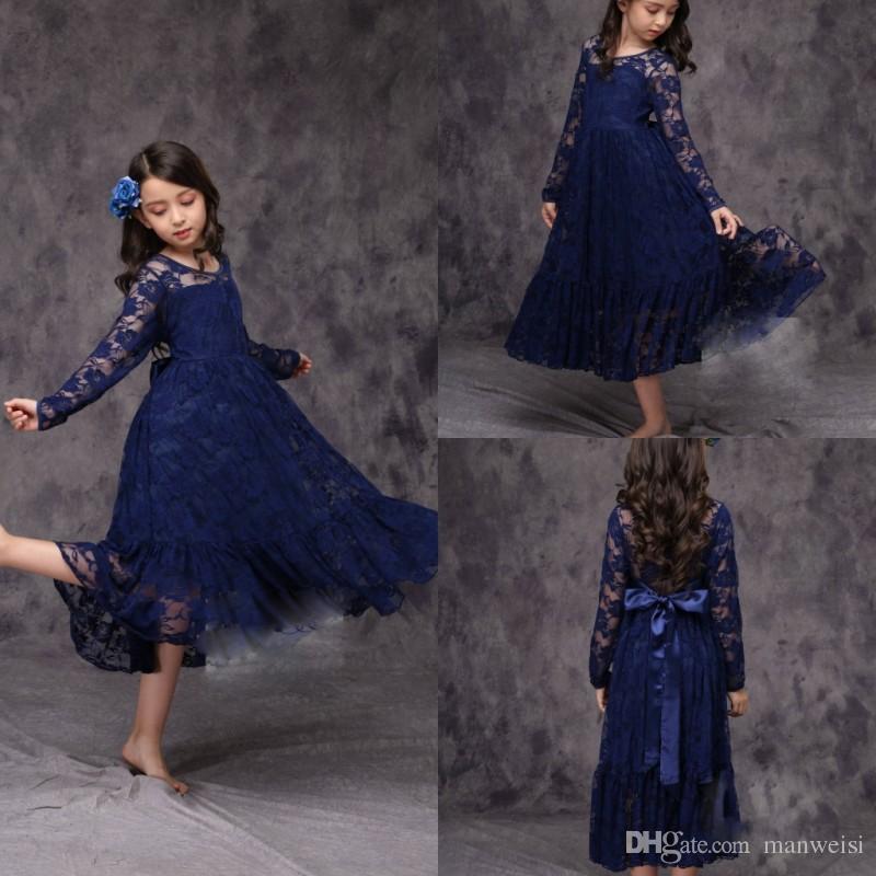 Chic Blue Flower Girls Dresses For Weddings Long Sleeve Lace Appliqued Flowergirl Dresses with Bow Communion Dress, Pink
Chic Blue Flower Girls Dresses For Weddings Long Sleeve Lace Appliqued Flowergirl Dresses with Bow Communion Dress, Pink