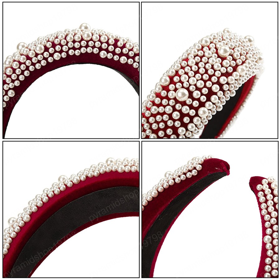 New Winter Padded Headband Hoop Fashion Rhinestone Pearl Hair Accessories for Women Sponge Headdress