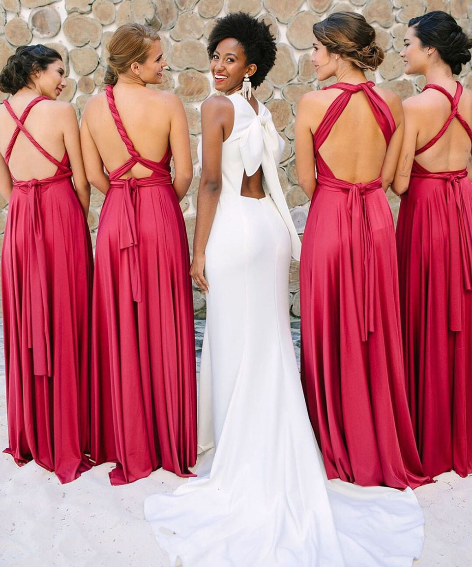 Vestido De Festa Longo Sexy Backless Bridesmaid Dress Sleeveless Halter Spaghetti Strap Floor-Length Wedding Guest Dresses
