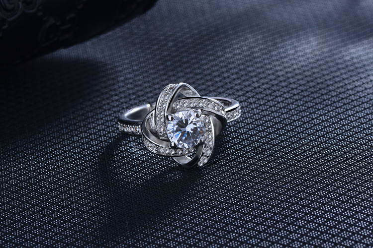 Wholesale-New 925 Sterling Silver Ring Clover Full Drilling Zircon Rings Opening Adjustable Ring For Women Hot