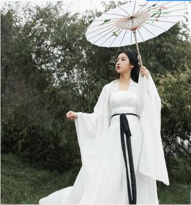 High End Oriental Girl White Costume Ancient China Fairy Hanfu Dress East Asian Style Fresh Elegant Sword Lady chinese folk dance clothes