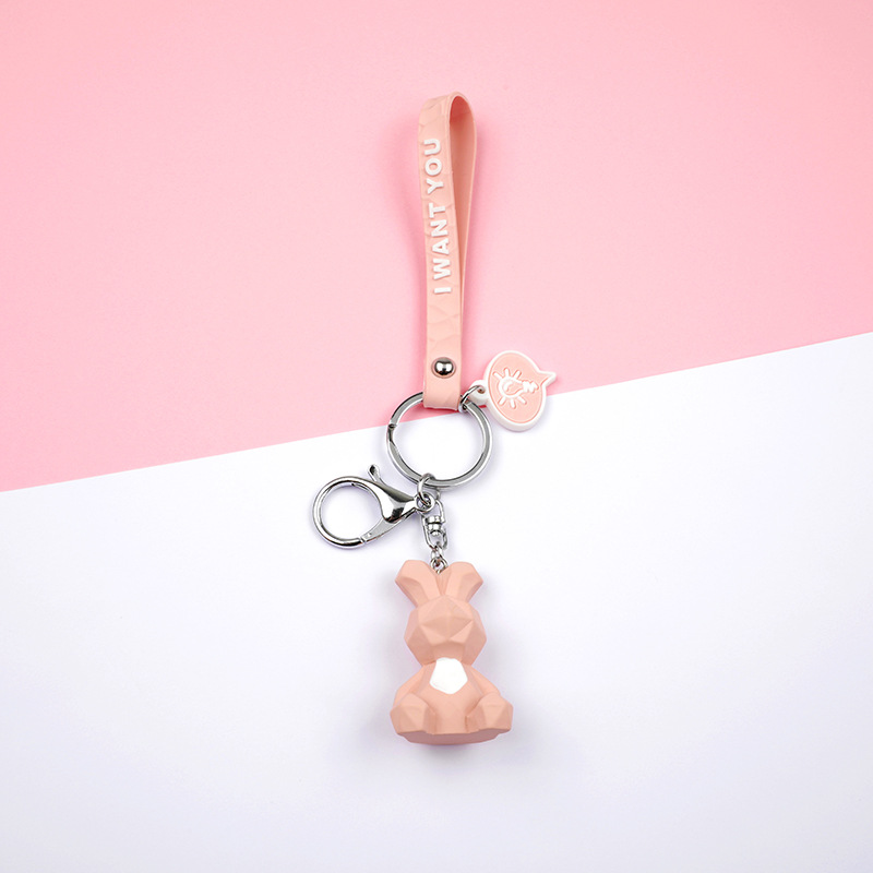 Cute Cartoon Key Rings 3D Keychains Creative Geometric Faceted Dinosaur Panda Rabbit Cat Res Animal Doll Couple Car Keyrings Chain Bag Charm