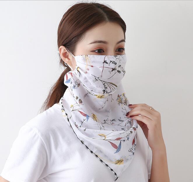 Sunscreen Mask Neck Protection Thin Summer Breathable Silk Scarf Full Covering Chiffon Triangle Scarf Outdoor Riding Women