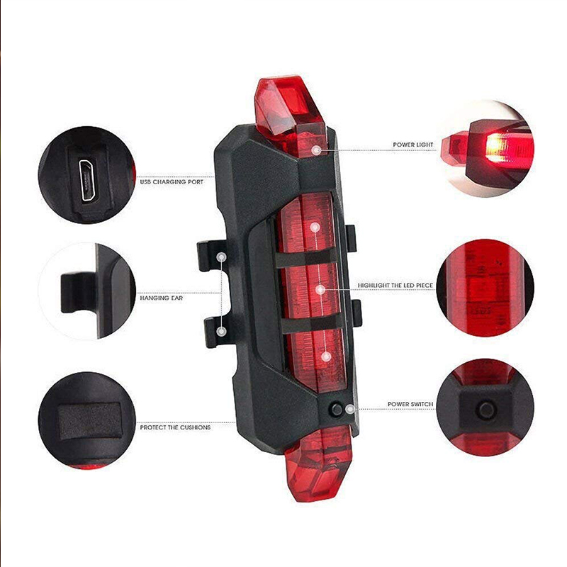 Waterproof Bike Rear Tail Light LED USB Rechargeable Mountain Bike-Cycling Lighting Taillamp Safety Warning Lights