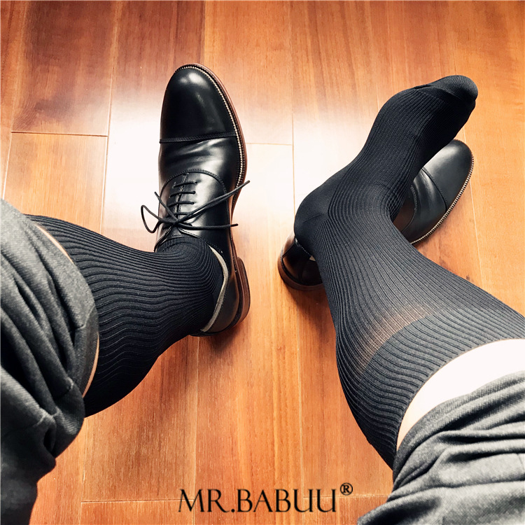 Deodorant and Moisture Wicking Silk Socks Spring Winter Men Business Socks 1 Pair/lot Striped Nylon Soft Formal Dress Suit Long Socks