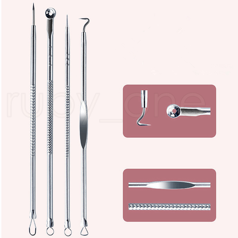 4pcs/set Stainless Blackhead Comedone Acne Pimple Belmish Extractor Vacuum Blackhead Remover Tool Spoon For Skin Care Tools Herramienta Removedora De 
