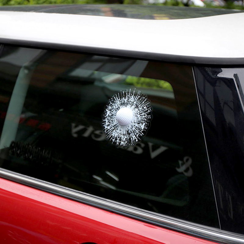 Car 3D Sticker White Golf Ball Football Basketball Tennis Baseball Hit Glass Window Windshield Creative Sticker