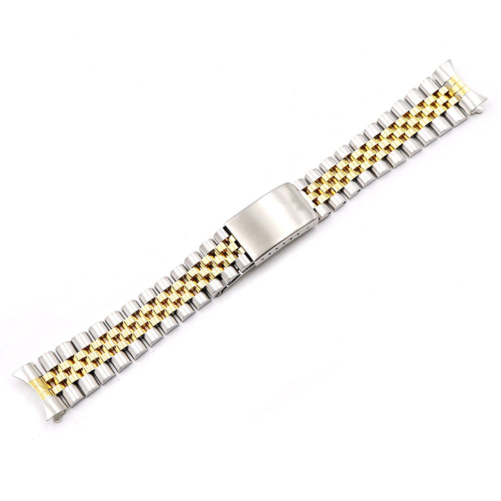 CARLYWET 19 20 22mm Two Tone Hollow Curved End Solid Screw Links Replacement Watch Band Strap Old Style Jubilee Bracelet CJ191225