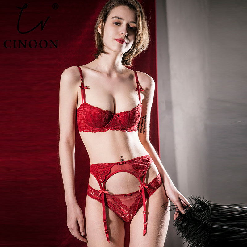 CINOON Sexy Mousse plus size bra set Embroidery Half Cup Lingerie Temptation Bra +panties +Garters Set 3 pieces Underwear, Black
CINOON Sexy Mousse plus size bra set Embroidery Half Cup Lingerie Temptation Bra +panties +Garters Set 3 pieces Underwear, Black