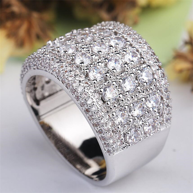 Hip Hop New Arrival Luxury Jewelry 925 Sterling Silver Full 3mm Round White Topaz CZ Diamond Party Gemstones Women Wedding Bridal Ring Gift