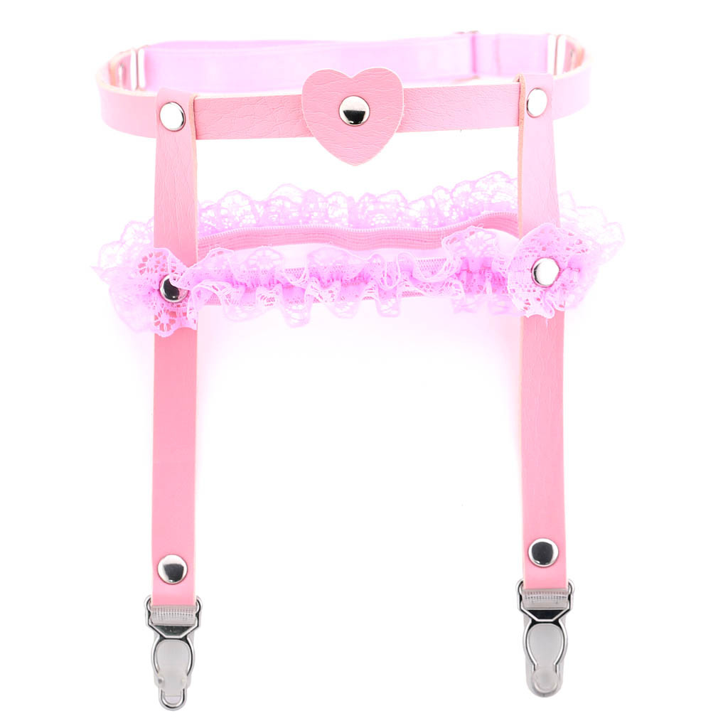 Sexy Bridal Wedding Lace Elastic Designed PU Leather Thigh Harness Heart Gothic Leg Garter Punk Rock Garter Belt Ring Multicolor Free Size