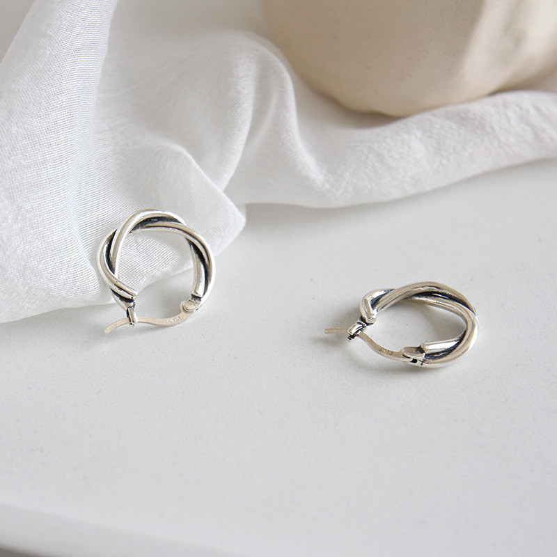 100% 925 Sterling Silver Vintage Weave Braided Hoop Earrings For Women Student Silver 925 Jewelry Hoop Circle Earring