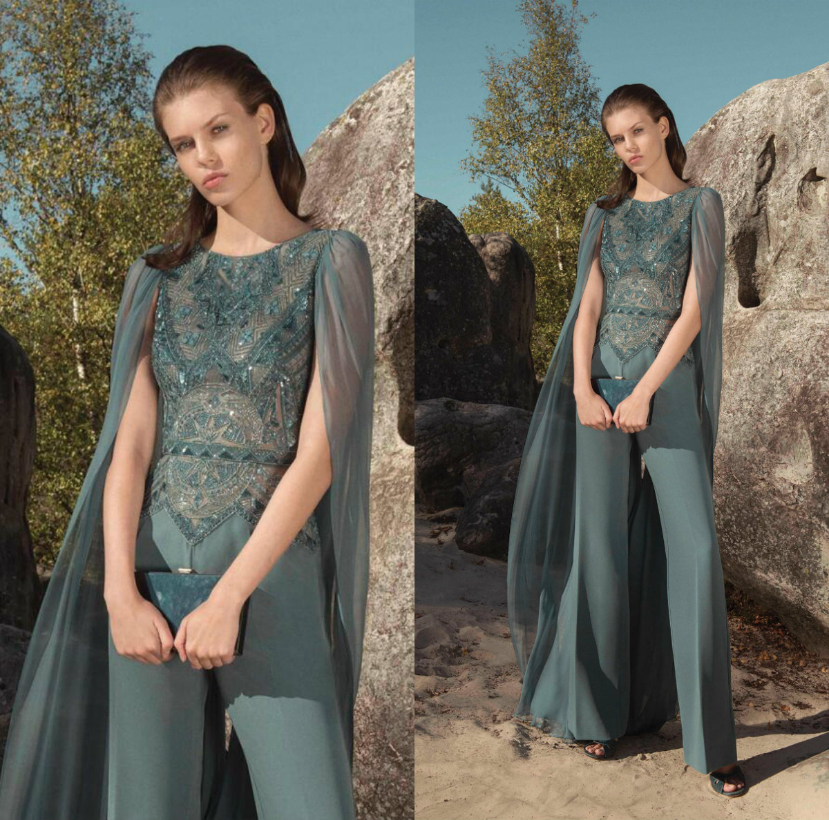 2020 Zuhair Murad Evening Jumpsuits With Cape Wrap Chiffon Beaded Rhinestones Prom Dresses Party Pants Suits Formal Occasion Gowns, Dark green
2020 Zuhair Murad Evening Jumpsuits With Cape Wrap Chiffon Beaded Rhinestones Prom Dresses Party Pants Suits Formal Occasion Gowns, Dark green