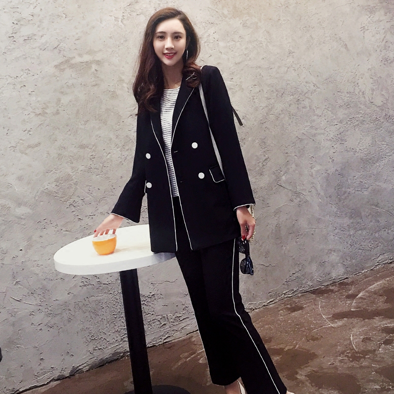 British style women's suit spring and autumn new tooling small fragrance casual long-sleeved suit jacket slim nine pants, Black
British style women's suit spring and autumn new tooling small fragrance casual long-sleeved suit jacket slim nine pants, Black