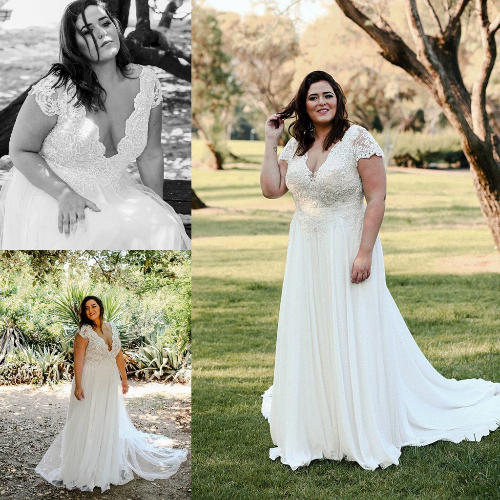 2020 New Arrival Wedding Gowns Lace Tulle Applique V Neck Sleeveless Plus Size Wedding Dresses A Line Sweep Train Zipper Beads Bridal Gown