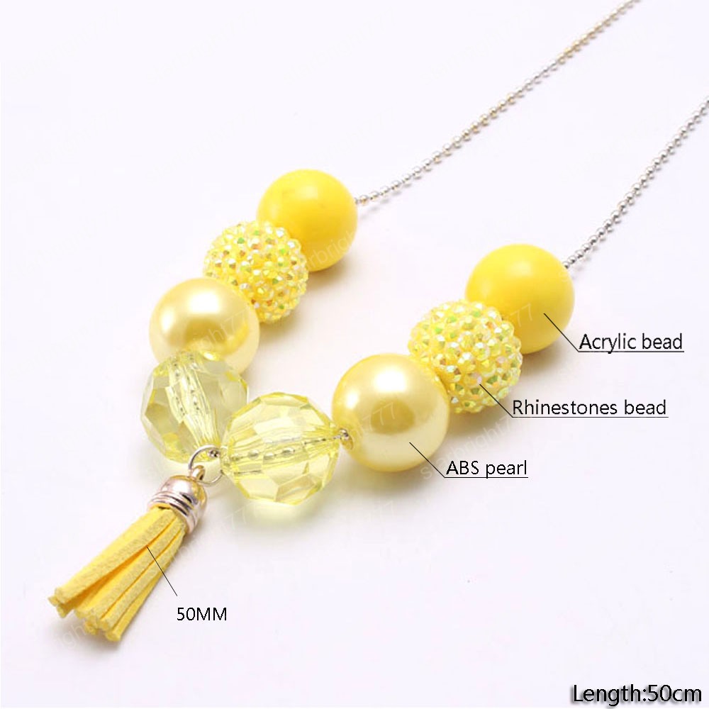 Cute Tassel Pendant Design Girls Kids Chunky Beads Necklace Yellow Bubblegum Handmade Chain Necklace Children Jewelry