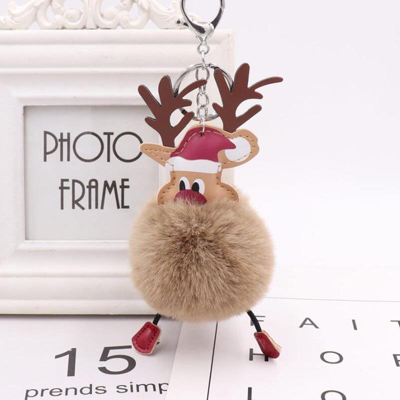 30pcs/Lot Christmas Elk Keychains Plush Animals Dolls Key Ring Creative Gift For Girls Bag Decorations Car key chain Keyring