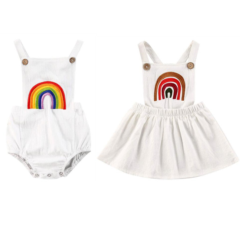 Cute New Infant Baby Girl Sister Outfit Rainbow Sleeveless Romper Jumpsuit Baby Girls Backless Cotton Summer Clothes 0-24 Months
Cute New Infant Baby Girl Sister Outfit Rainbow Sleeveless Romper Jumpsuit Baby Girls Backless Cotton Summer Clothes 0-24 Months
