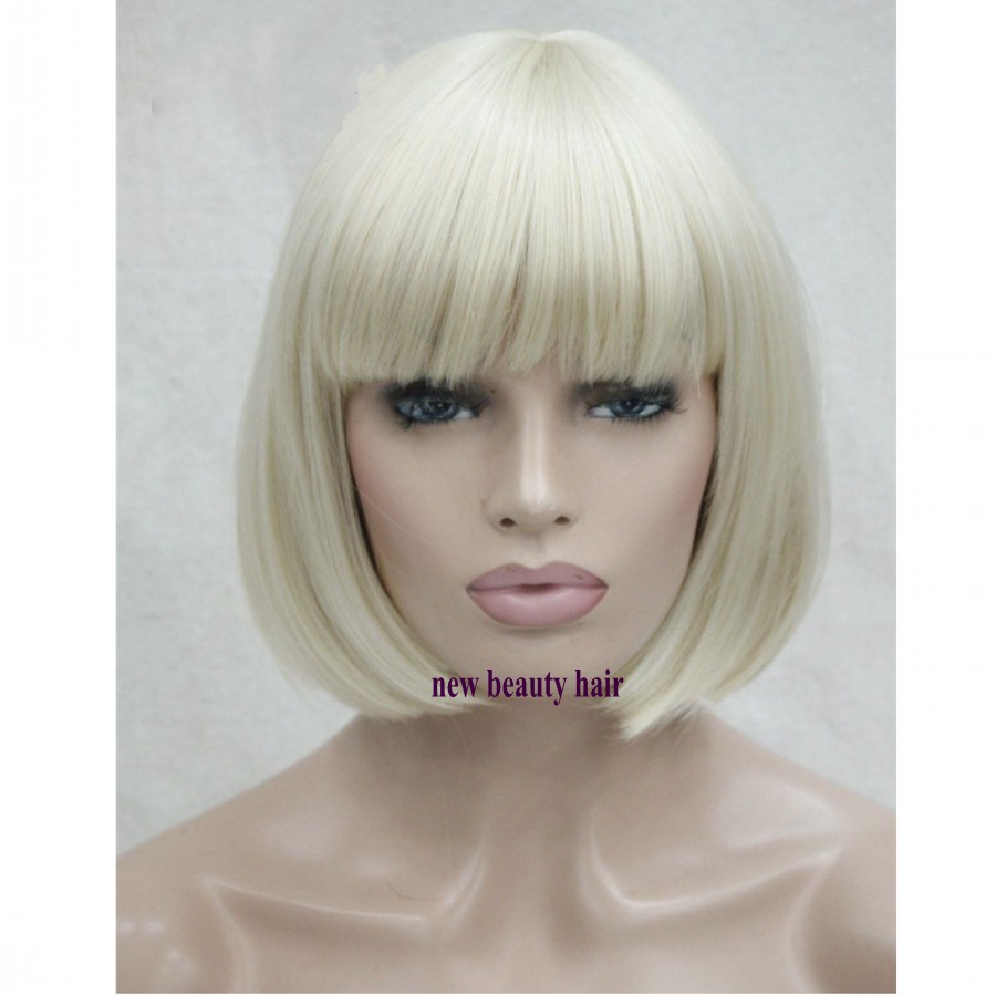 Fashion Blonde color Short Bob Wigs with Baby Hair Heat Resistant Glueless Synthetic Lace Front Wigs with bangs for American Black Women