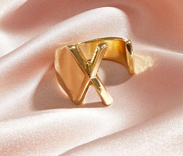 Hollow A-Z Letter Gold Color Metal Adjustable Opening Ring Initials Name Alphabet Female Party Personalized Party Jewelry SHU32