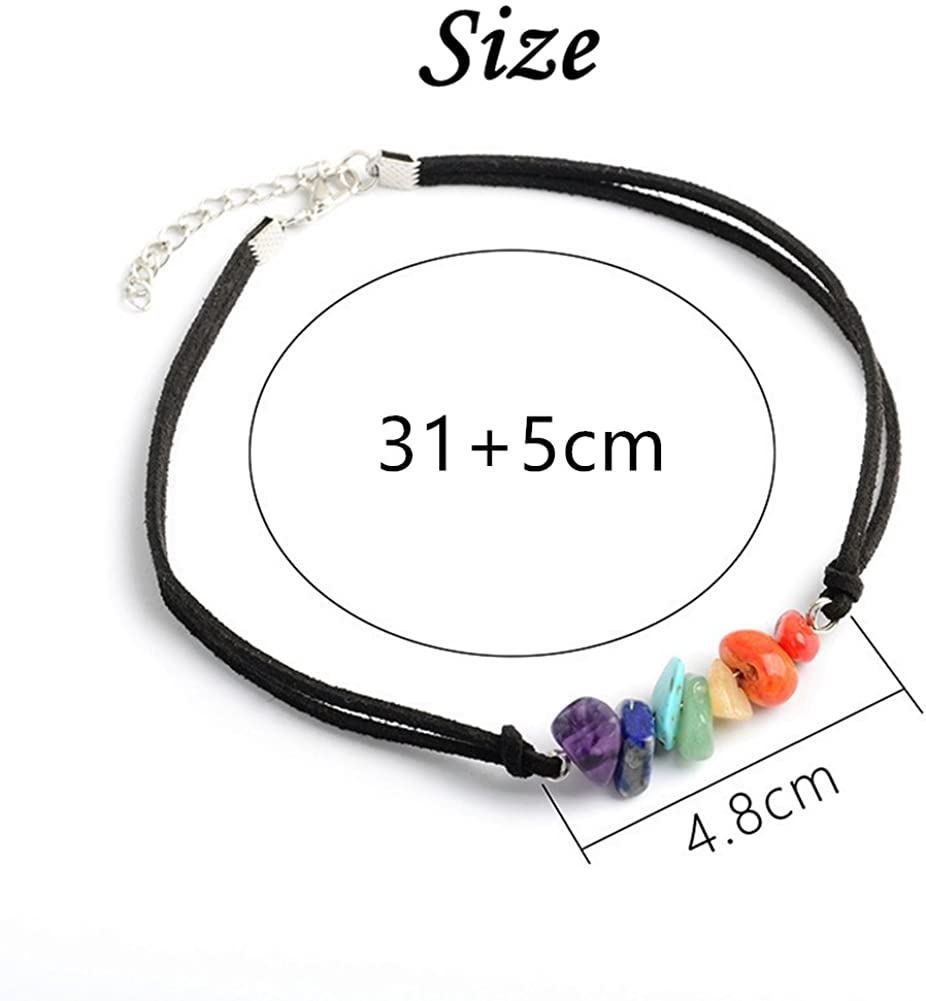 12PCS 7 Chakra Stone Yoga Choker Necklace Energy Healing Crystal Chokers Necklace Handmade Multilayer Bracelet Jewelry for Women Girls