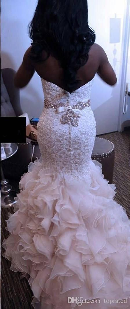 Beaded Sweetheart Sexy Mermaid Dresses Ruffles Back Covered Buttons Bridal Gowns Lace And Tulle Wedding Dress Vestidos De Noiva