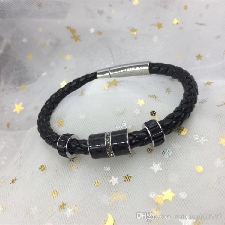 316L Titanium steel Men magnetic buckle leather braid bracelet for man women bangle charm bracelet jewel