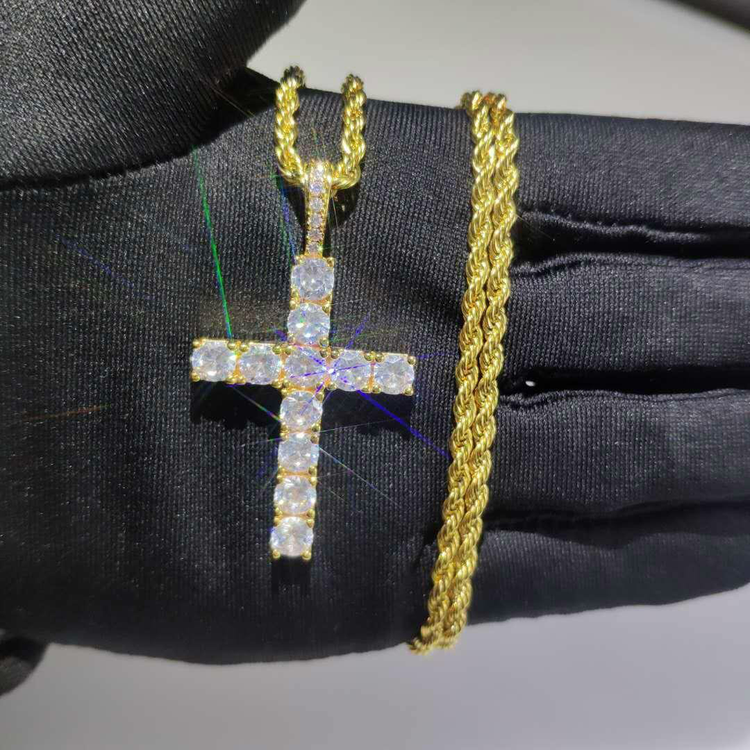 Shinning Diamond Stone Crucifix Pendants Necklace Stainless Steel Jewelry Platinum Plated Men Women Lover Gift Jewelry Necklaces