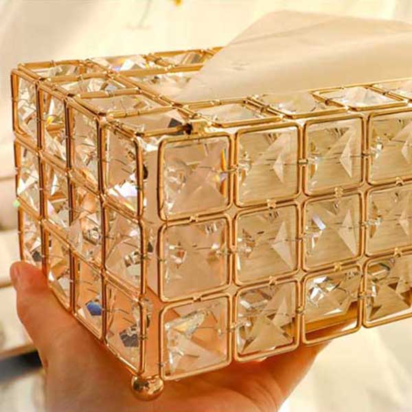 Metal Crystal Tissue Box Removable Tissue Napkin Holder Kitchen Living Room Dining Room Decoration Napkins container