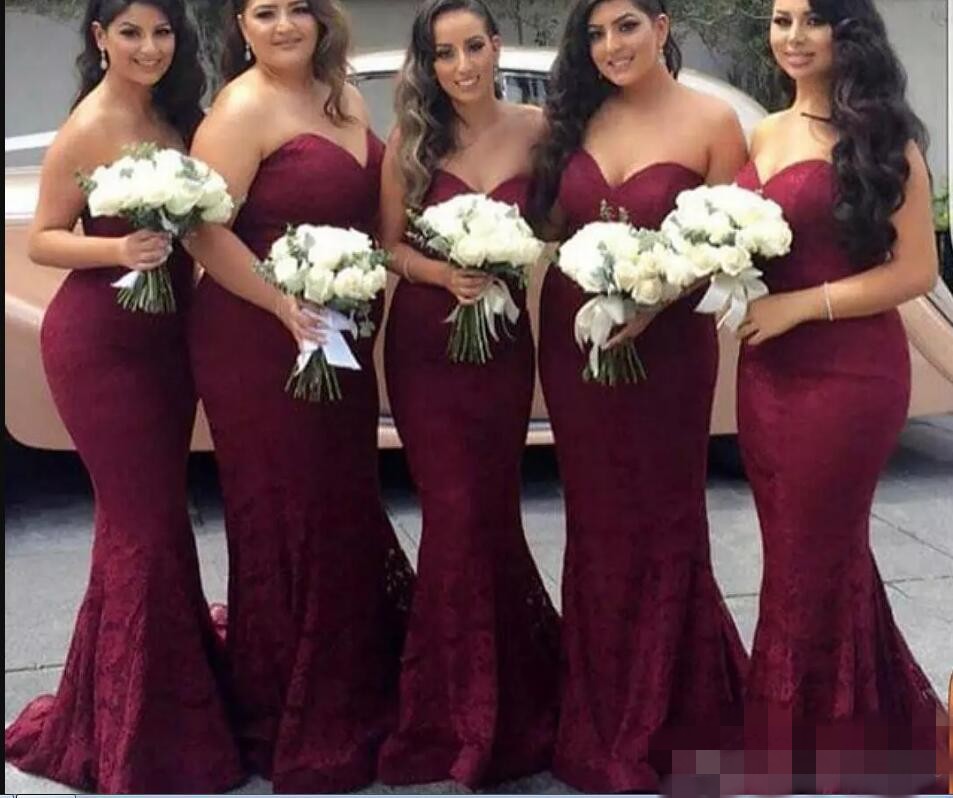 Newest Bury Bridesmaid Dresses Lace Sweetheart Necke Custom Made Plus Size Maid Of Honor Gown Country Wedding Formal Wear