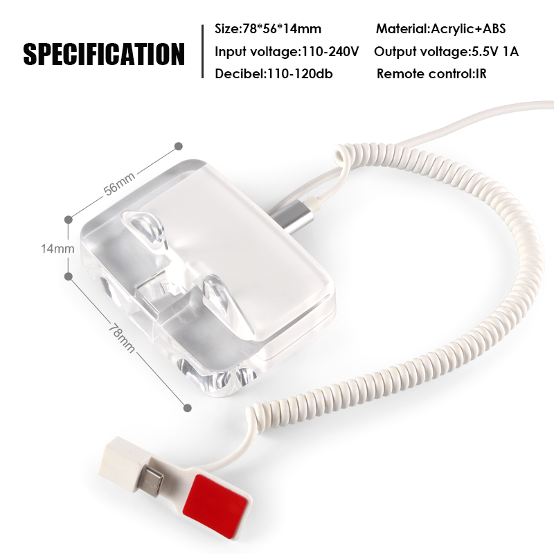 Mobile Phone Acrylic Security Burglar Alarm System Display Base Cell Phone Safe Anti-Theft Device Holder With Charging Function