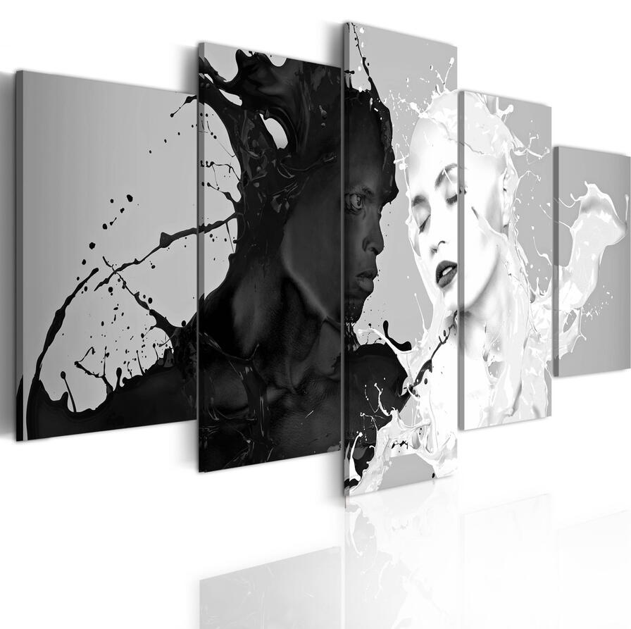 ( No Frame ) Canvas Print Modern Fashion Wall Art the Black and White Abstract Ink Character Love for Home Decoration Choose Color & Size