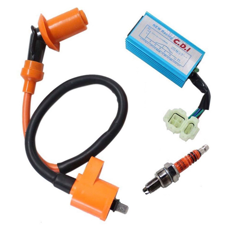 1Set Igniter For GY6 50cc-150cc 4-Stroke Engines ATV 6 Pin Male Plug Racing Ignition Coil+Spark Plug+CDI Box