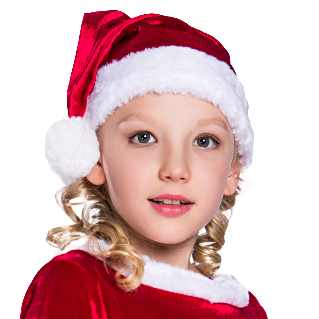 Little Santa Claus Half Sleeve Red Swing Dress And Hat Set Children Christmas Costume Outfit For Girls Velvet Loose Christmas Clothing S M L