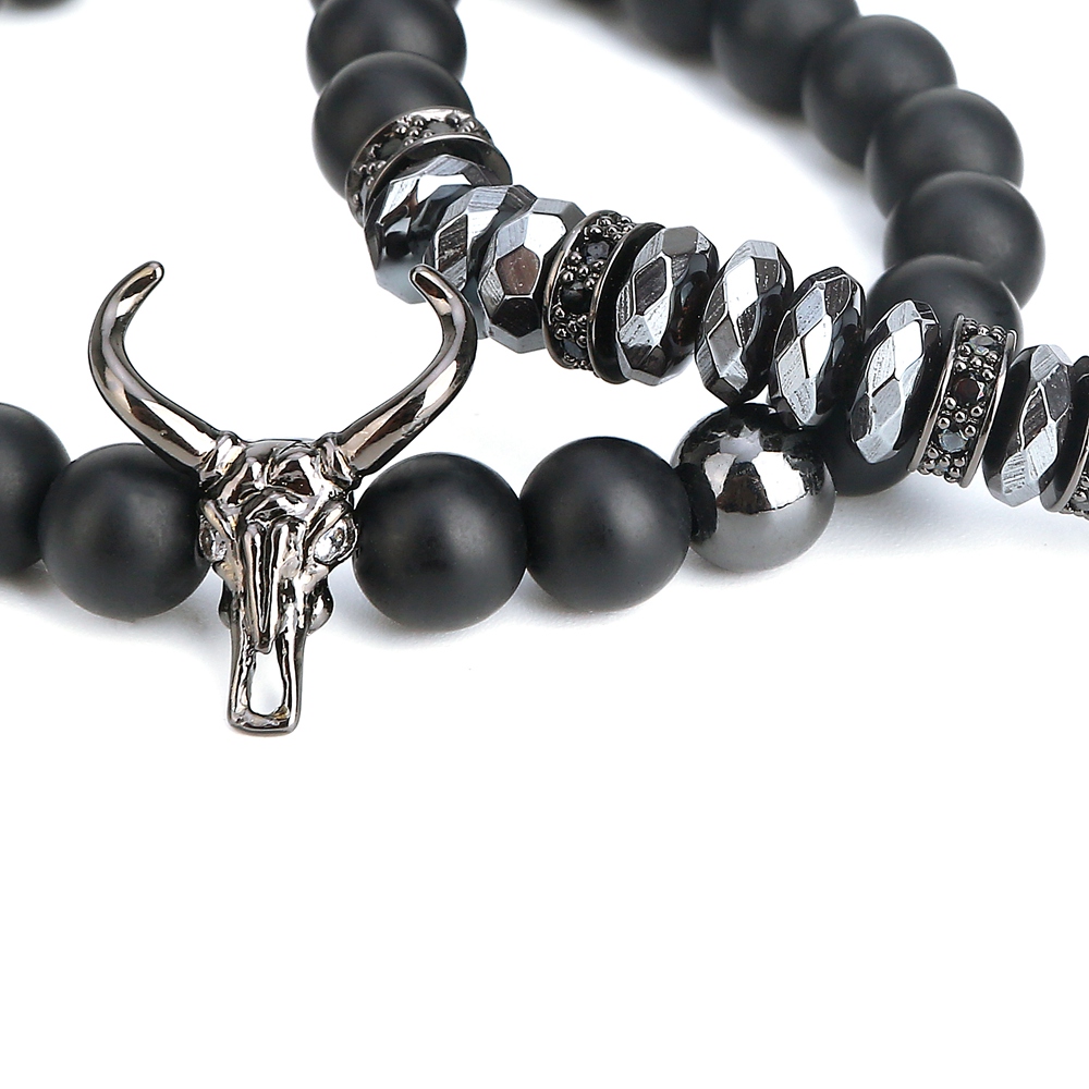 Bead Bracelets for Men Charm Black Bull Matte Onyx Stone Bangle Fashion 8MM Charm Ox Head Bracelets & Bangles Jewelry