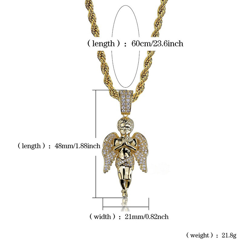 Mens Hip Hop 18k Gold Plated Necklace Iced Out Angle Pendant Fashion Necklaces Jewelry