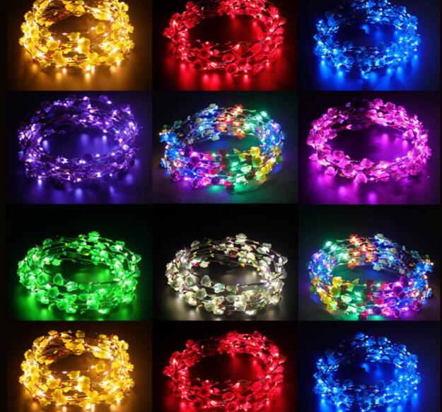 Colorful Christmas Party Glowing Wreath Halloween Crown Flower Headband Women Girls LED Light Up Hair Wreath Hairband Garlands