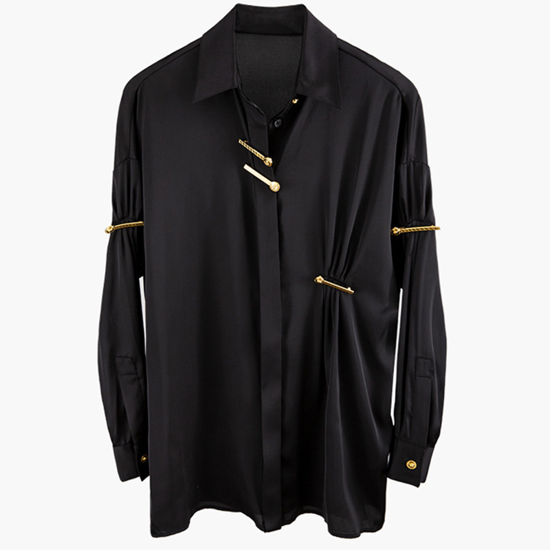 Women Brooch Pins Blouse Oversize Loose Long Satin Ruched Shirt Tops 2020, Black
Women Brooch Pins Blouse Oversize Loose Long Satin Ruched Shirt Tops 2020, Black