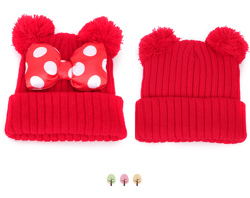 2020 4 Colors Baby Pom Pom Beanie Cap Toddler Kids Baby Girls Winter Warm Crochet Knitted Hat Double Fur Ball Dot Bow Printed Bow Hats M748