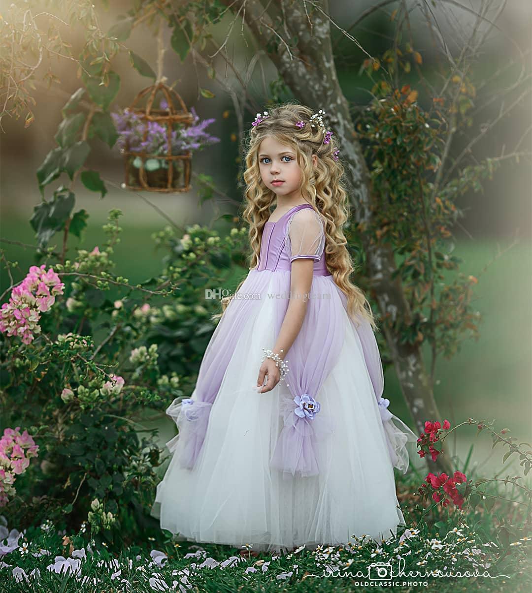 2019 Lovely First Holy Communion Dresses Square Neck Handmade Flowers Toddler Pageant Dresses Lace Ball Flower Girl Dress For Wedding