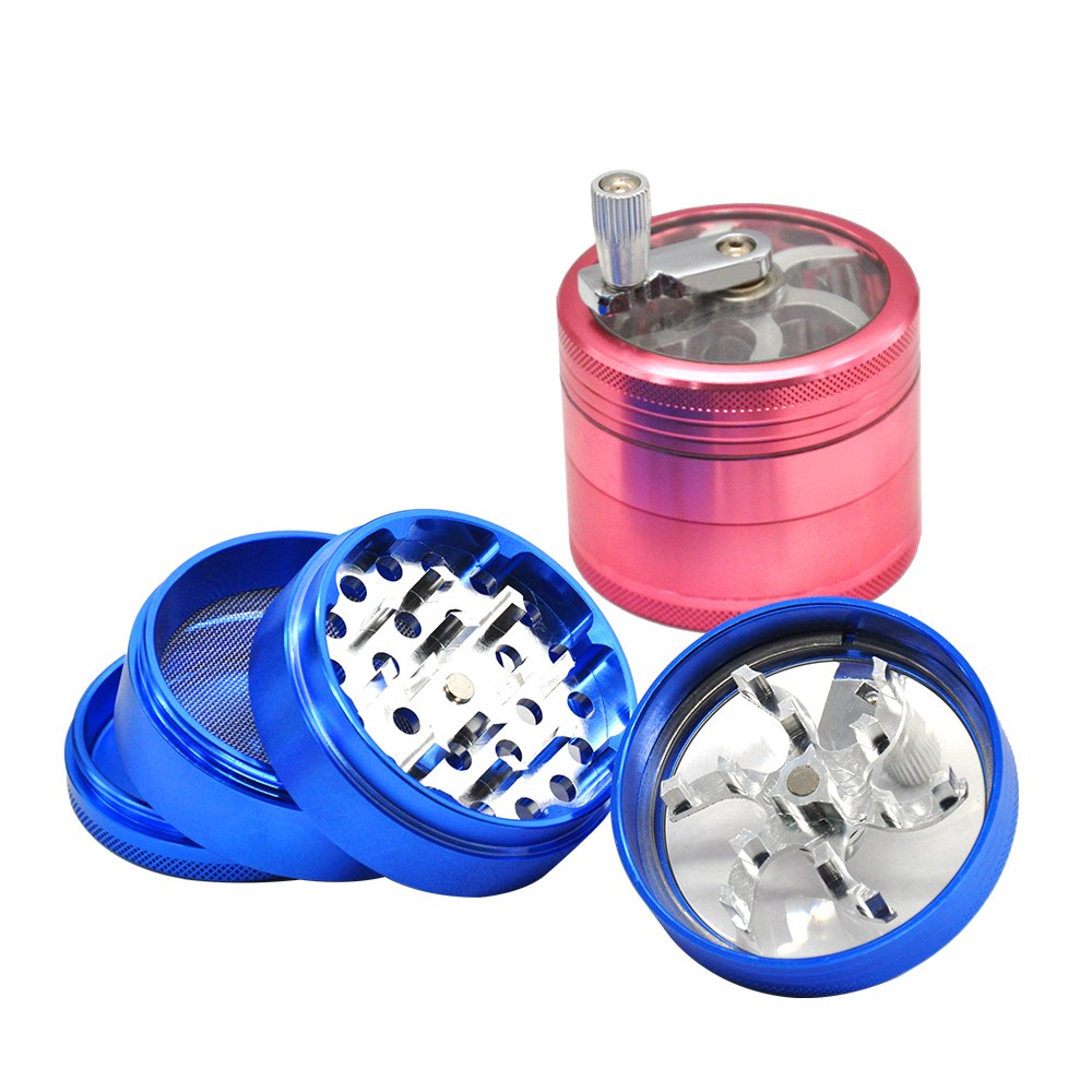 

Aluminum Alloy 4 Piece Herb Tobacco Spice Herbal Grass Grinder 63MM Smoke Crusher Hand Crank Muller Mill Pollinator Smoking Pipe Accessories